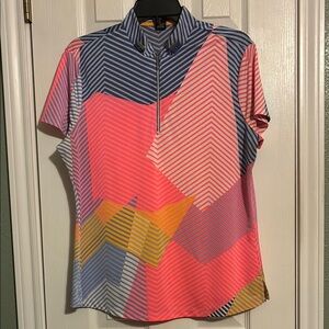 Equestrian Horse Woman Top in a Colorful Geometric design
